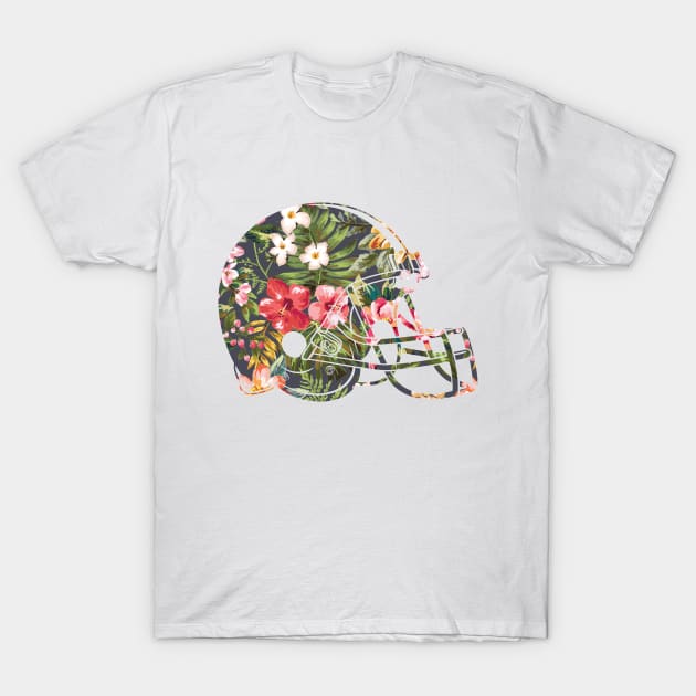 Tropical Floral Print Football Helmet T-Shirt by Tingsy